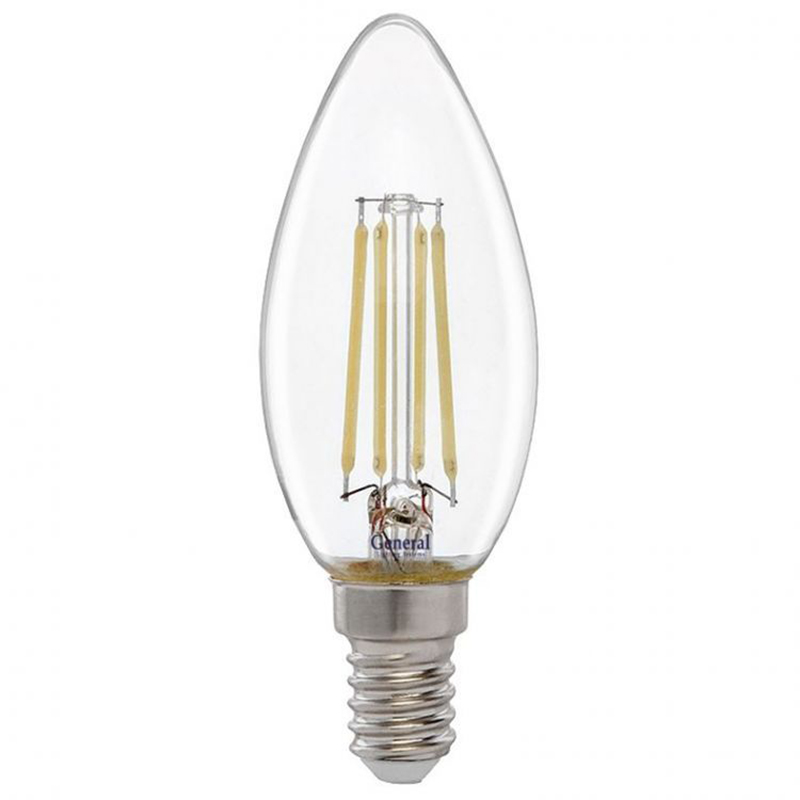 Лампа светодиод. General свеча GLDEN-CS-8-230-E14-4500 филамент прозр.*